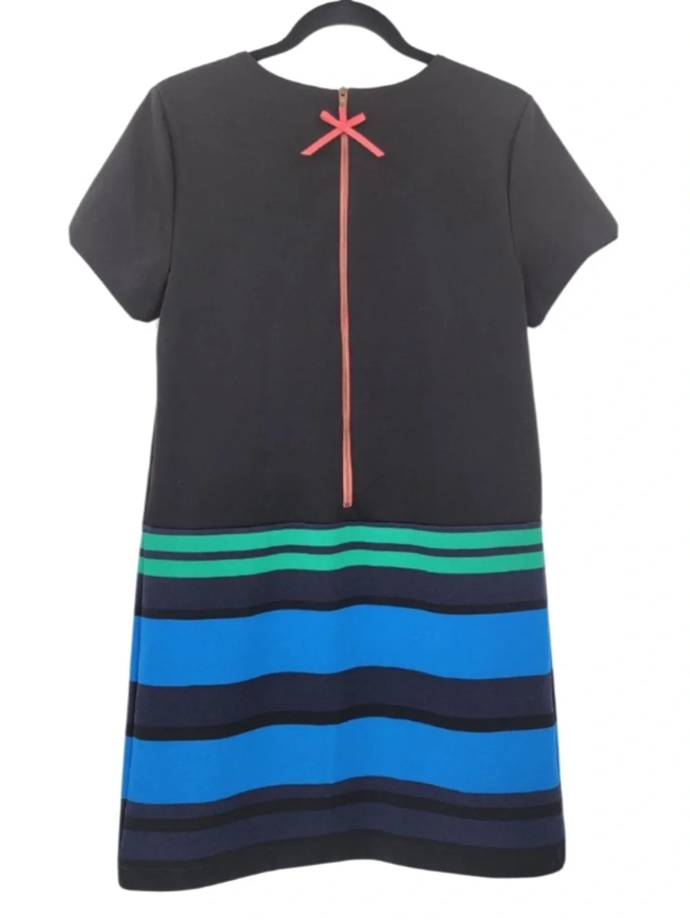LOFT Black Dress with Blue and Teal Stripes